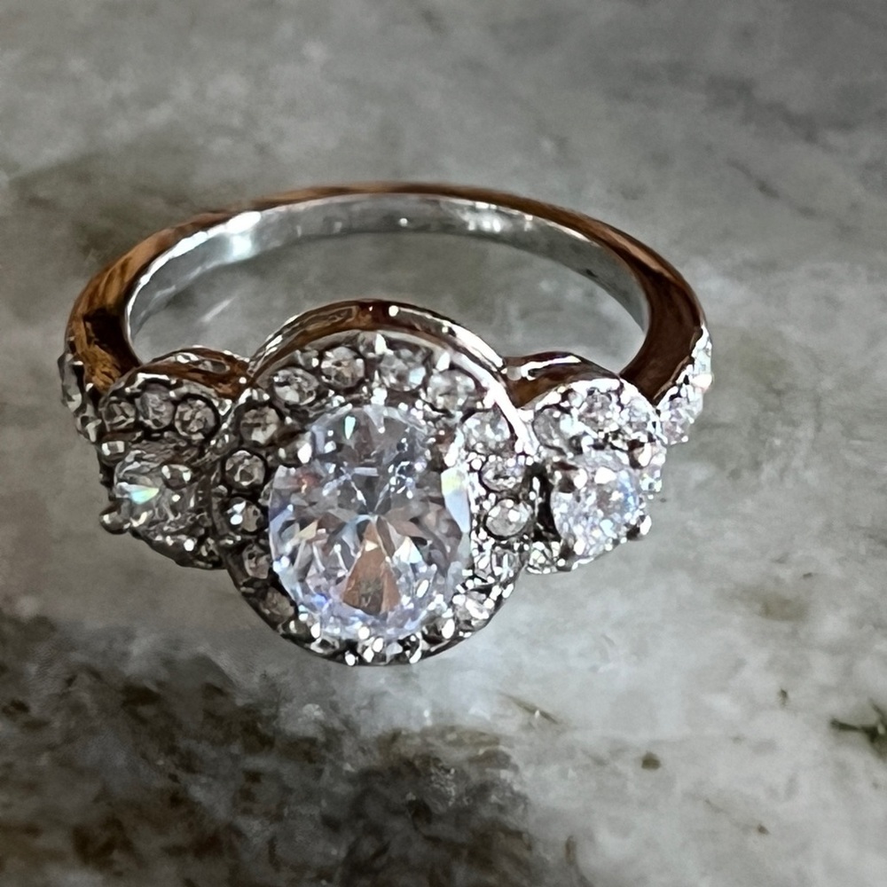 Swarovski Crystal Ring Rhodium-Plated Three-Stone Ring with Clear Crystals - Picture 7 of 11